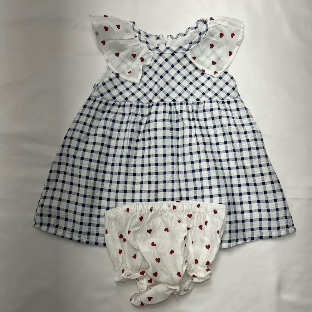 Blue and White Gingham Dress with Puffy Sleeves